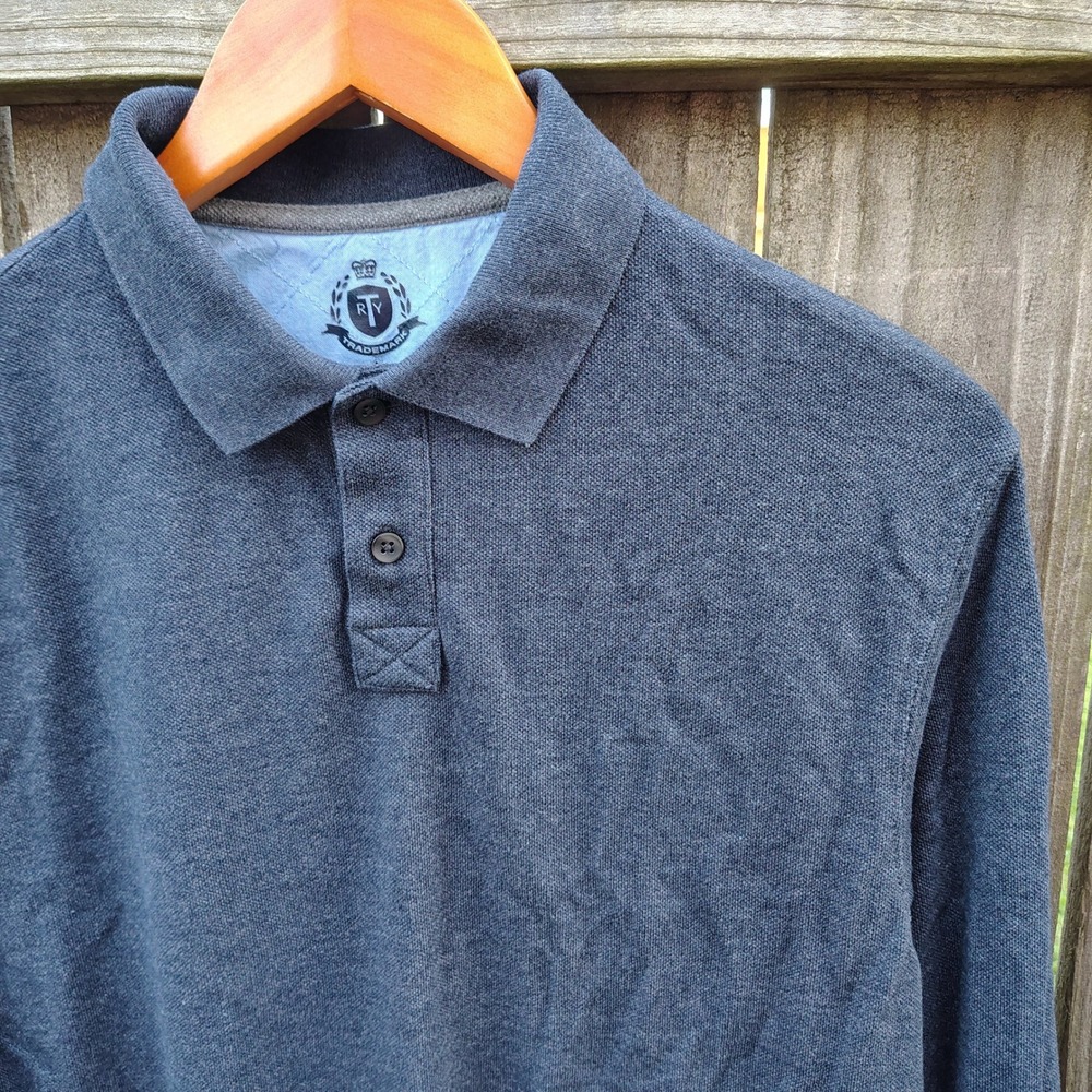 Roundtree Yorke Polo Shirt Men Medium Heathered Blue Long Sleeve Preppy Classic